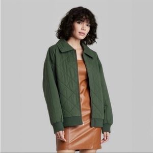 🔥Sale🔥 Wild Fable Fern Green Quilted Bomber Jacket Size XS NWT